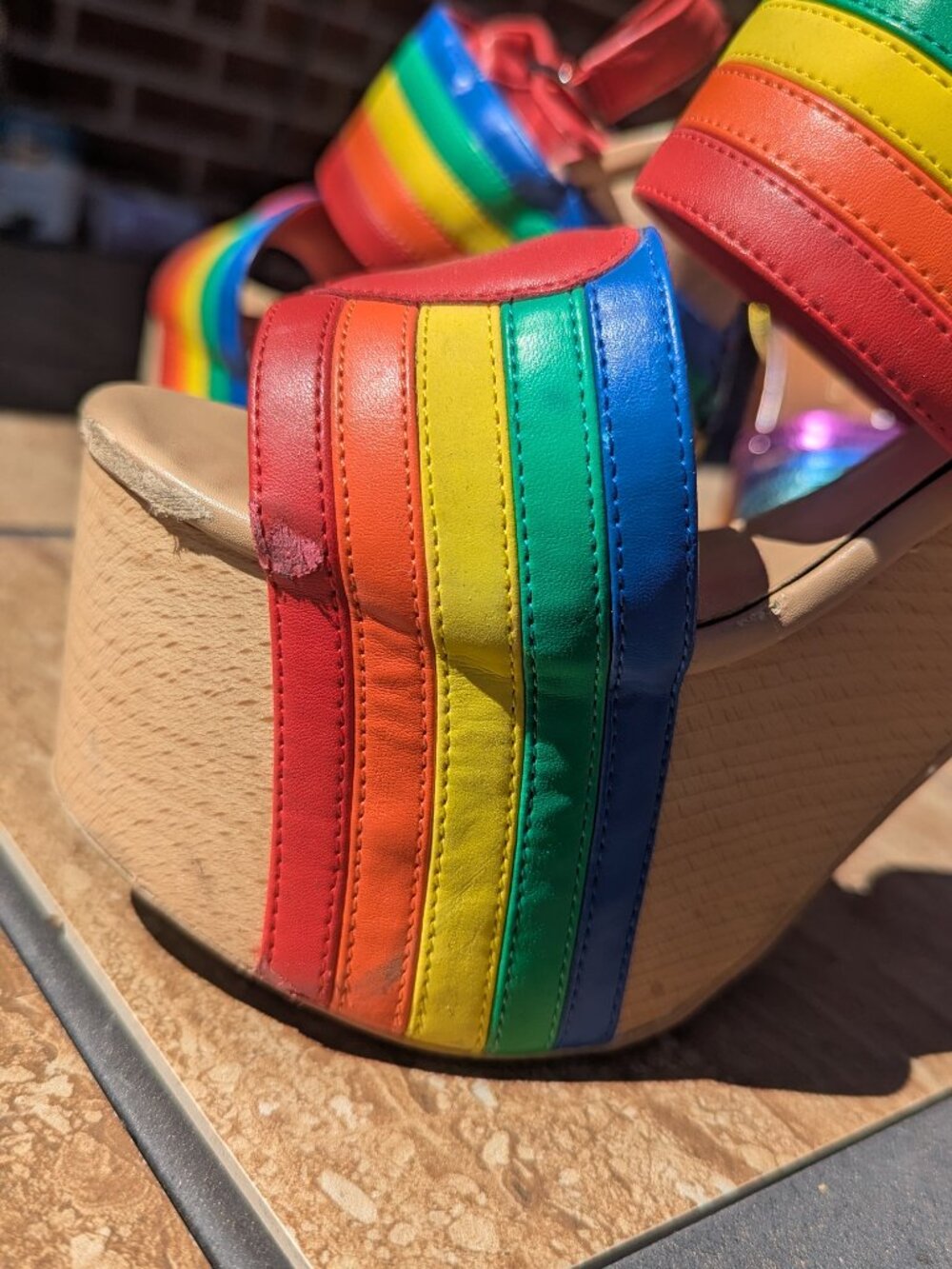 Dolls Kill Rainbow Platform Sandals - Red, Orange, Yellow, Green, Blue, Purple - Picture 2 of 4